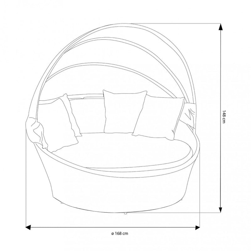 Divano Letto da Esterno Sunny con Cuscini 168x168x148 h cm in Wicker Marrone