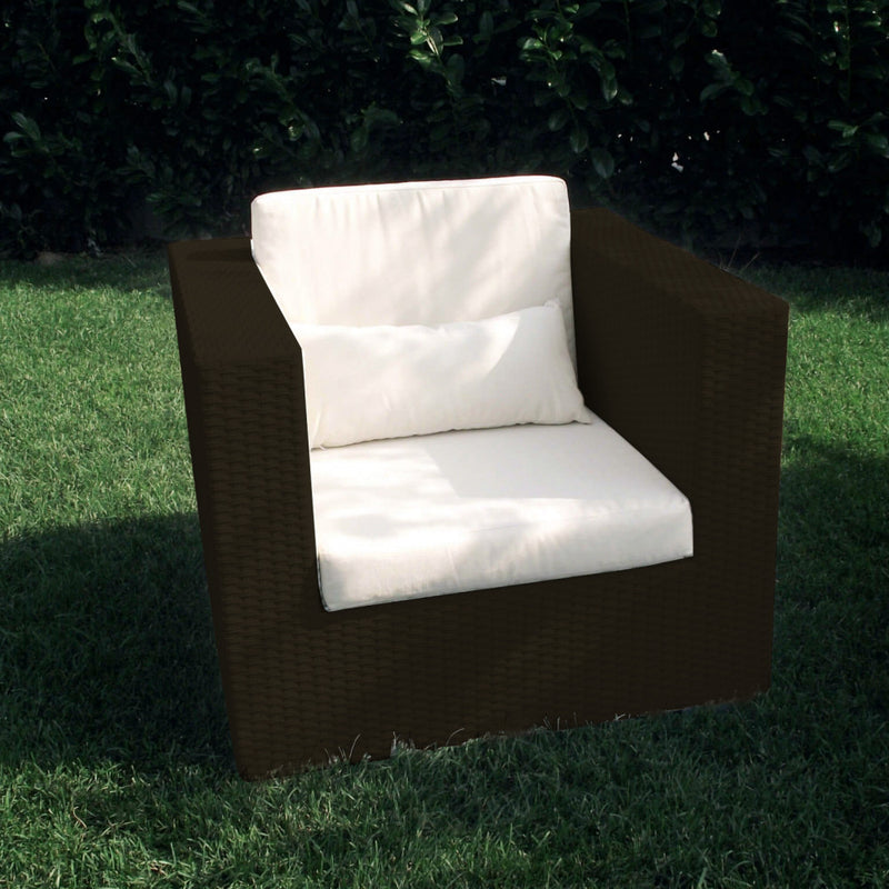 Set Salotto da Giardino Divano 2 Poltrone e Tavolino con Cuscini in Wicker Marrone