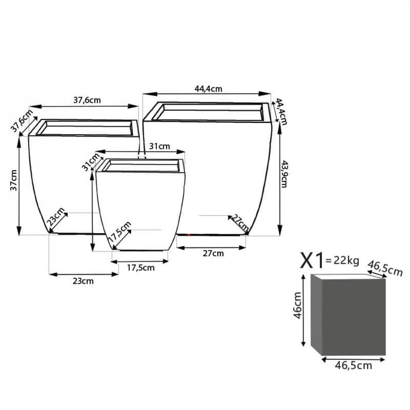 Set 3 Vasi Calendula in Fibra di argilla Grigio