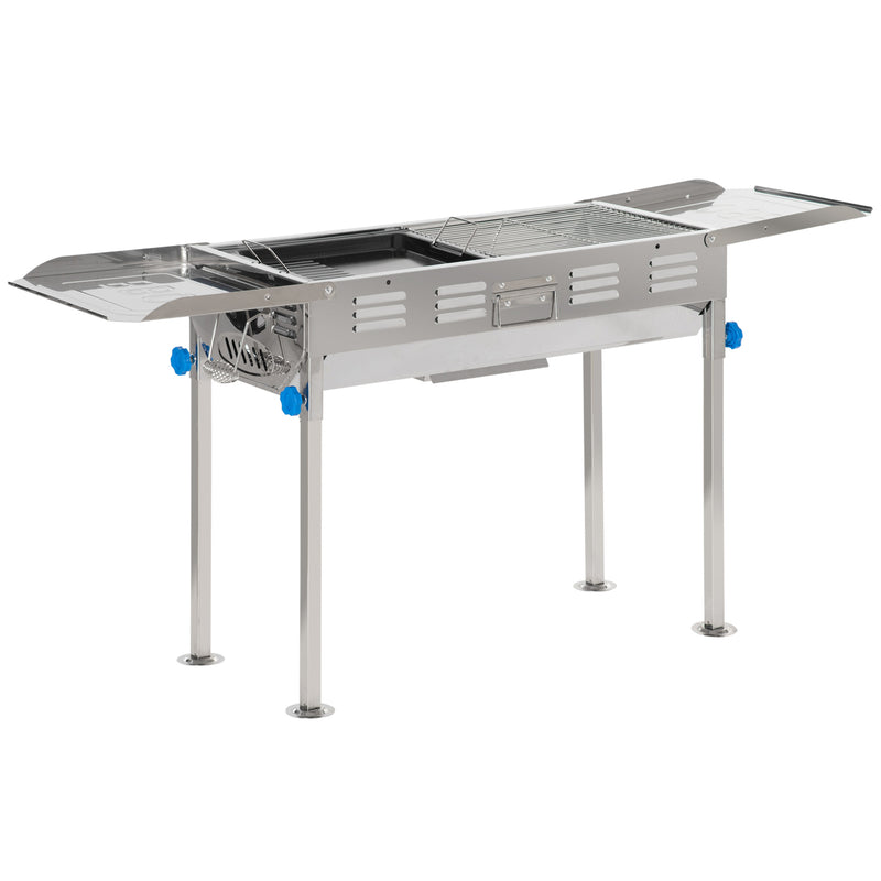 Barbecue a Carbone Carbonella 120x31x60-70 cm in Acciaio Inox Argento