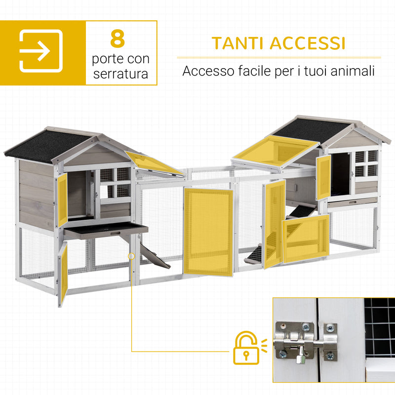 Conigliera da Esterno 259x64x92 cm in Legno Grigio