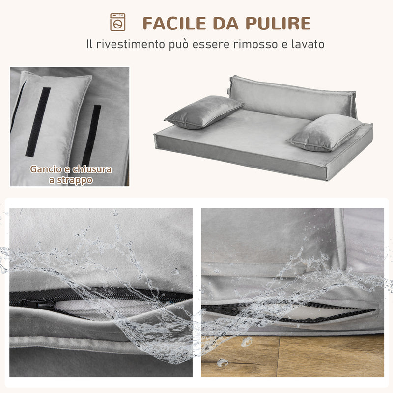 Cuccia per Cani e Gatti 99x71x28 cm in Tessuto Effetto Velluto Grigio