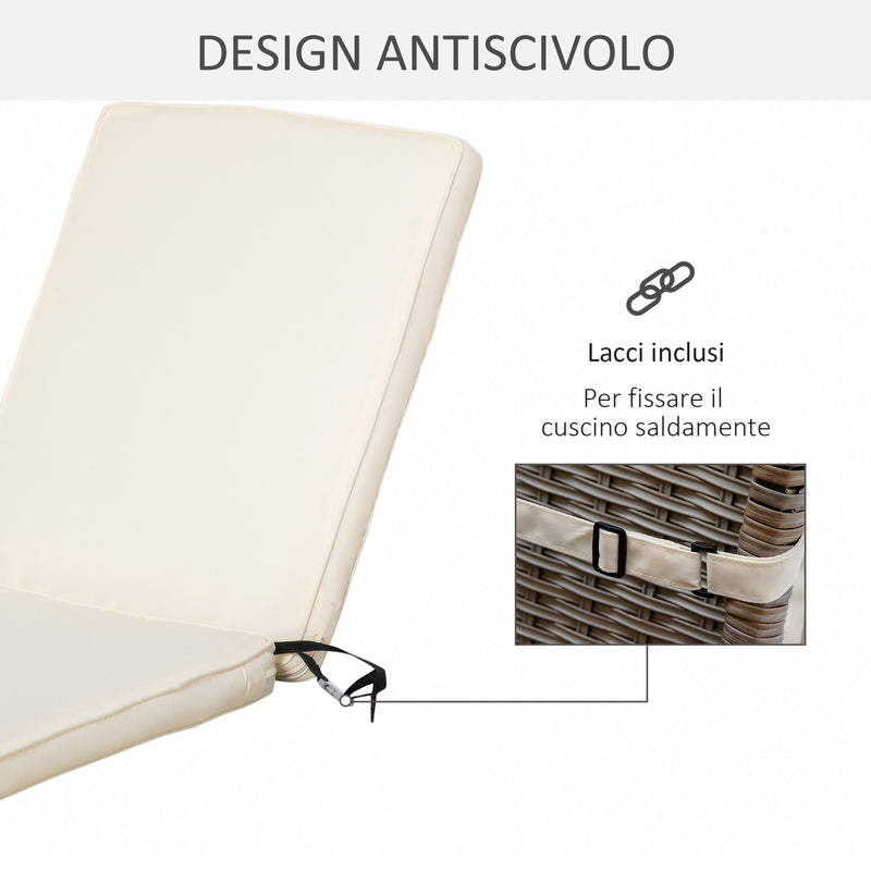 Cuscino per Lettino prendisole 188x53x8 cm Rivestimento in Poliestere Bianco Crema