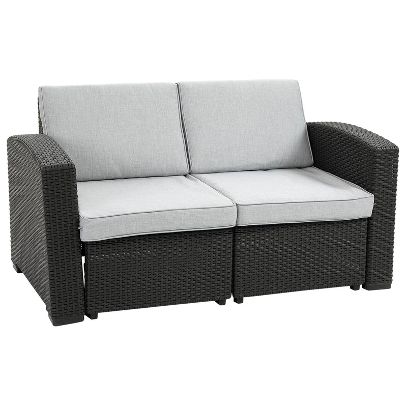 Divano da Giardino 141x71x75 cm in Polipropilene Effetto Rattan Grigio e Nero