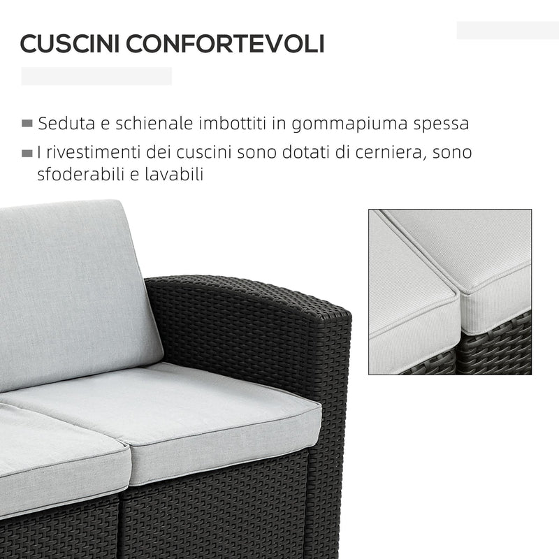 Divano da Giardino 141x71x75 cm in Polipropilene Effetto Rattan Grigio e Nero