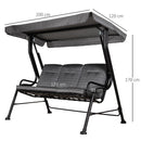 Dondolo 3 Posti 200x120x170 cm in Acciaio e Tessuto Nero