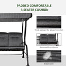 Dondolo 3 Posti 200x120x170 cm in Acciaio e Tessuto Nero