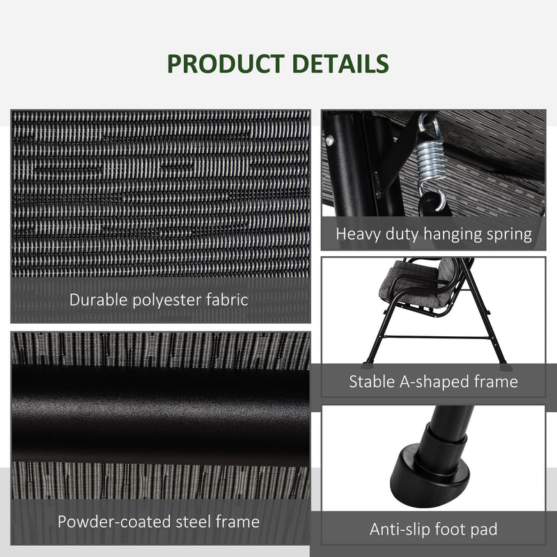 Dondolo 3 Posti 200x120x170 cm in Acciaio e Tessuto Nero