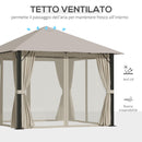 Gazebo da Giardino 2,97x2,97m con Zanzariere in Alluminio e Acciaio Khaki