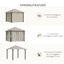 Gazebo da Giardino 2,97x2,97m con Zanzariere in Alluminio e Acciaio Khaki
