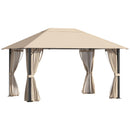 Gazebo da Giardino 3,98x2,98m con Zanzariere in Alluminio e Acciaio Khaki