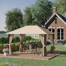 Gazebo da Giardino 3,98x2,98m con Zanzariere in Alluminio e Acciaio Khaki