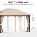 Gazebo da Giardino 3,98x2,98m con Zanzariere in Alluminio e Acciaio Khaki