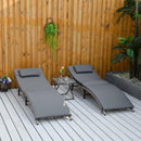 Set 2 Lettini Prendisole e Tavolino Pieghevoli in Rattan Grigio