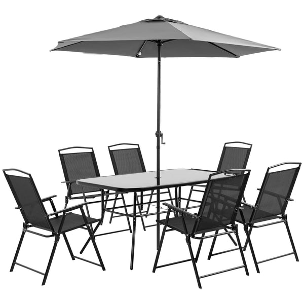 prezzo Set de table 6 chaises pliantes et parasol de jardin noir et gris