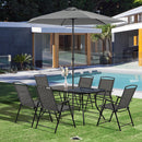 Set Tavolo 6 Sedie Pieghevoli e Ombrellone da Giardino Nero e Grigio