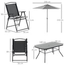 Set Tavolo 6 Sedie Pieghevoli e Ombrellone da Giardino Nero e Grigio