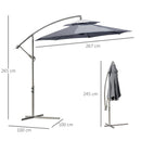 Ombrellone da Giardino Decentrato Ø267x265 cm in Acciaio e Poliestere Grigio