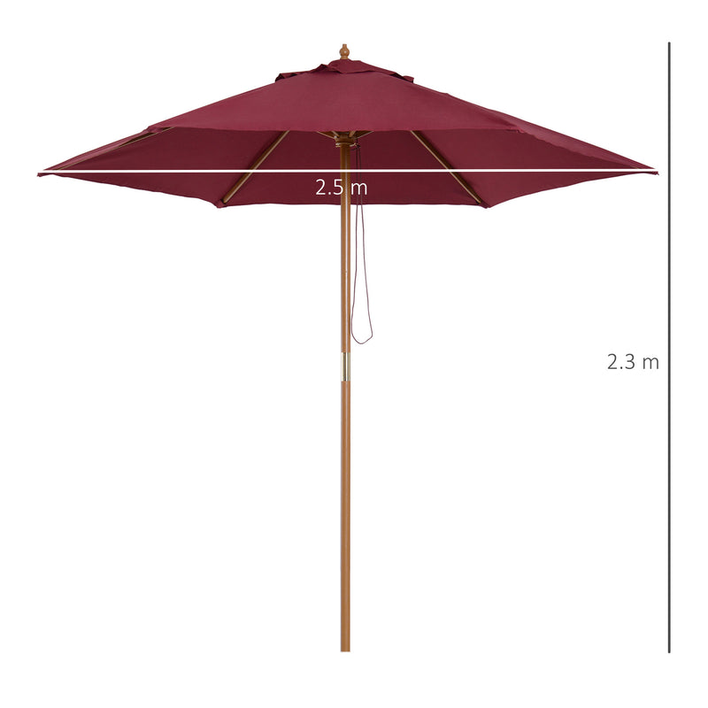 Ombrellone da Giardino Ø2,5 m Palo Ø38 mm in Legno e Poliestere Bordeaux