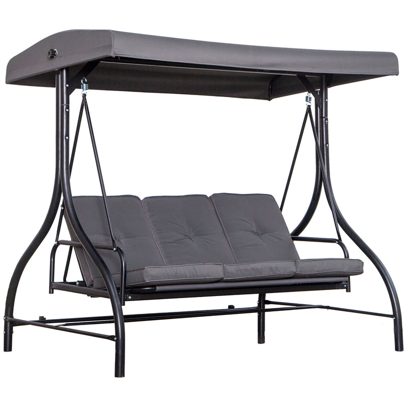 Dondolo Letto 3 Posti 195x117x174 cm in Metallo e Poliestere Grigio