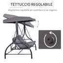 Dondolo Letto 3 Posti 195x117x174 cm in Metallo e Poliestere Grigio