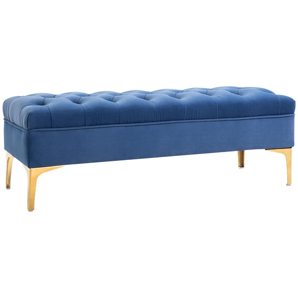 online Banquette bout de lit rembourrée 118x45x42 cm en Tissu Velours Bleu