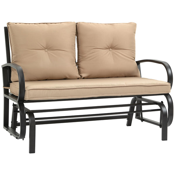 Banc de jardin à bascule 2 places 122x70x87 cm en acier et fonte avec coussins Kaki acquista