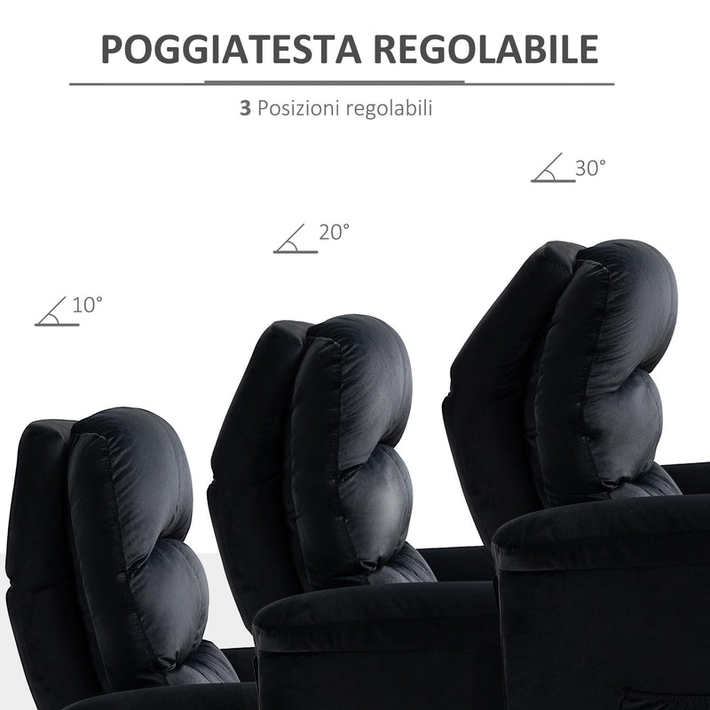 Poltrona Relax Manuale Reclinabile 85x95x104 cm in Tessuto Nero
