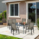 Set 6 Sedie da Giardino in Metallo e Tessuto Marrone