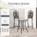 Set Tavolino e 2 Sedie Pieghevoli in Ceramica e Metallo Nero