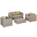Set Salotto da Giardino Divano 2 Poltrone e Tavolino in Rattan Polietilene Kaki e Beige