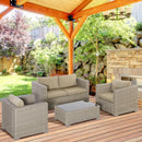 Set Salotto da Giardino Divano 2 Poltrone e Tavolino in Rattan Polietilene Kaki e Beige