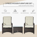 Set Tavolino e 2 Poltrone da Giardino in Rattan Polietilene Marrone e Crema