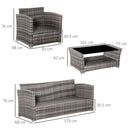 Set Salotto da Giardino Divano 2 Poltrone e Tavolino in Rattan Polietilene Grigio