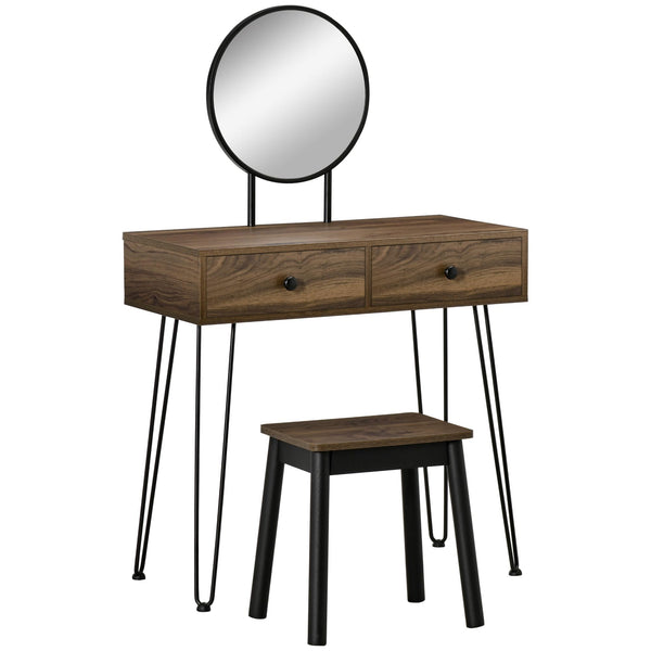 acquista Console de maquillage avec miroir et tabouret en bois et métal couleur noyer