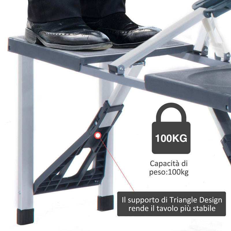 Set Campeggio Tavolino Pieghevole 4 Sedie in Alluminio e Plastica Grigio