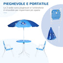 Set Tavolino e 2 Sedie Pieghevoli da Giardino per Bambini con Ombrello Blu