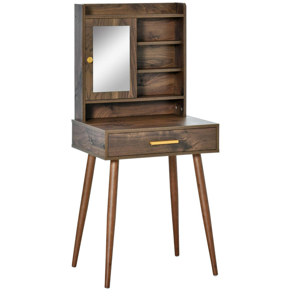 acquista Console de maquillage avec miroir 60x45x134 cm en bois avec miroir en noyer