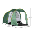 Tenda da Campeggio 4-6 Persone 410x240x195 cm 2 Spazi 4 Porte a Cerniera Verde