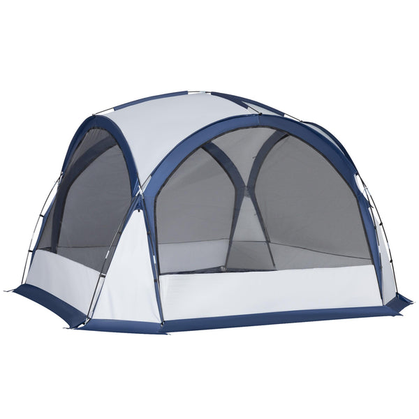 Tente de Camping 6-8 Personnes 350x350x230 cm 4 Portes Zippées Blanche et Bleue prezzo