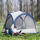 Tenda da Campeggio 6-8 Persone 350x350x230 cm 4 Porte a Cerniera Bianca e Blu