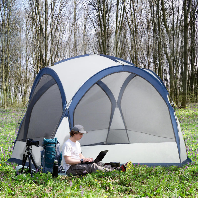 Tenda da Campeggio 6-8 Persone 350x350x230 cm 4 Porte a Cerniera Bianca e Blu