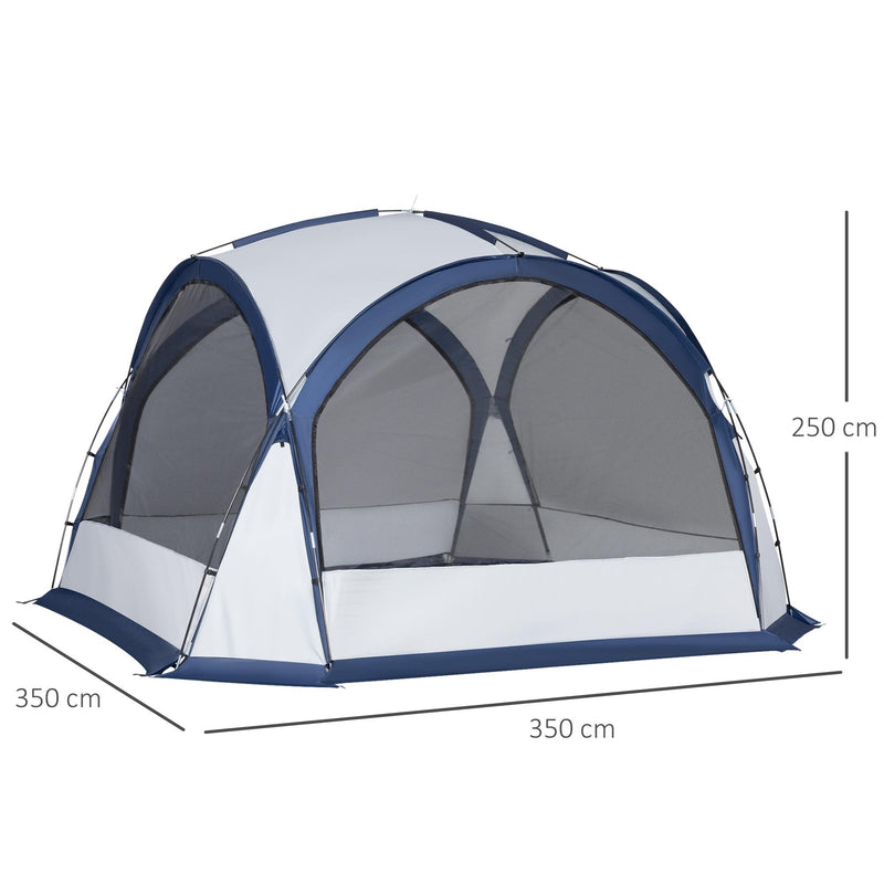 Tenda da Campeggio 6-8 Persone 350x350x230 cm 4 Porte a Cerniera Bianca e Blu