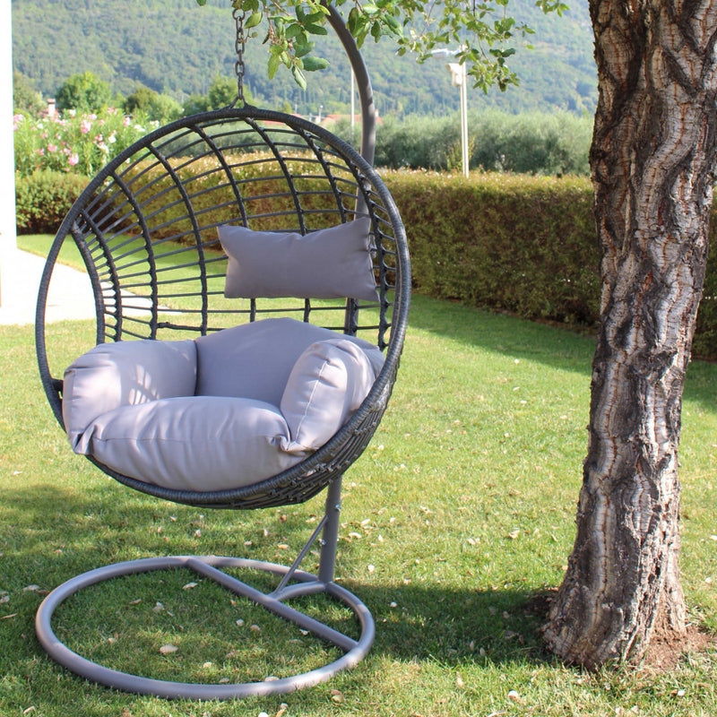 Dondolo Pensile da Giardino Elba in Wicker Grigio