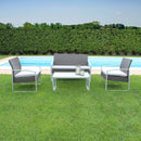 Set Salotto da Giardino Divano 2 Poltrone e Tavolino con Cuscini in Wicker Grigio