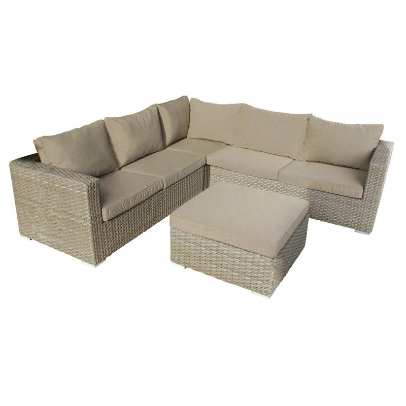 Set Salotto da Giardino Divano 2 Poltrone e Tavolino con Cuscini in Wicker Marrone