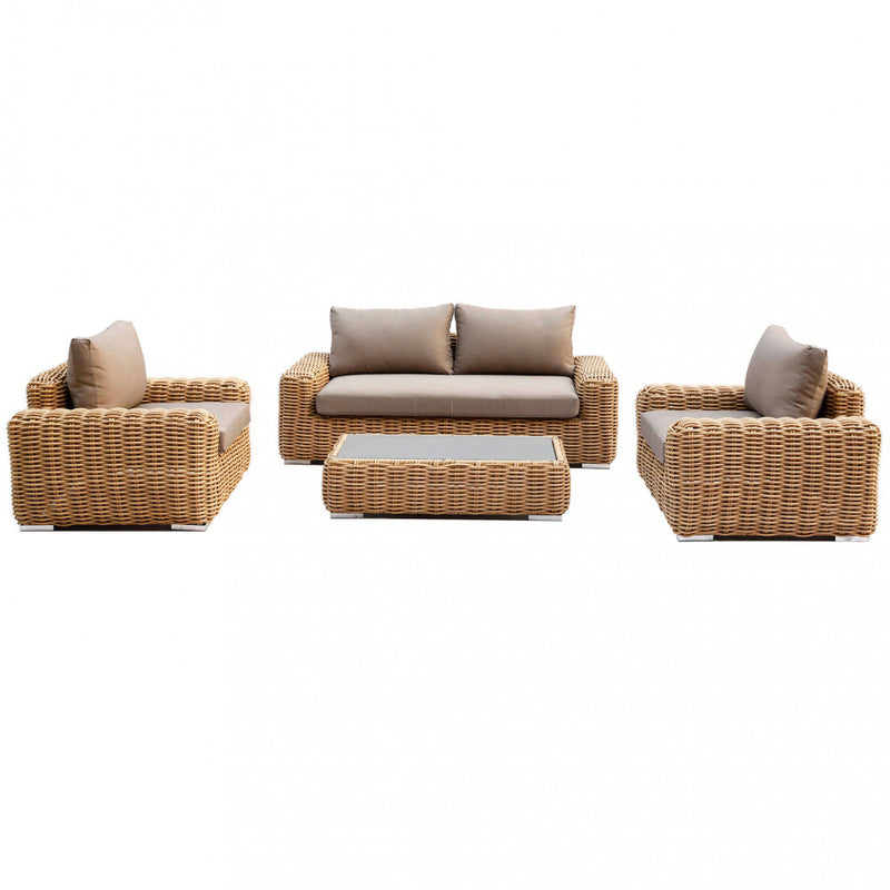 Set Salotto da Giardino Divano 2 Poltrone e Tavolino con Cuscini in Alluminio Marrone