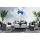 Set Salotto da Giardino Divano 2 Poltrone e Tavolino con Cuscini in Wicker Grigio