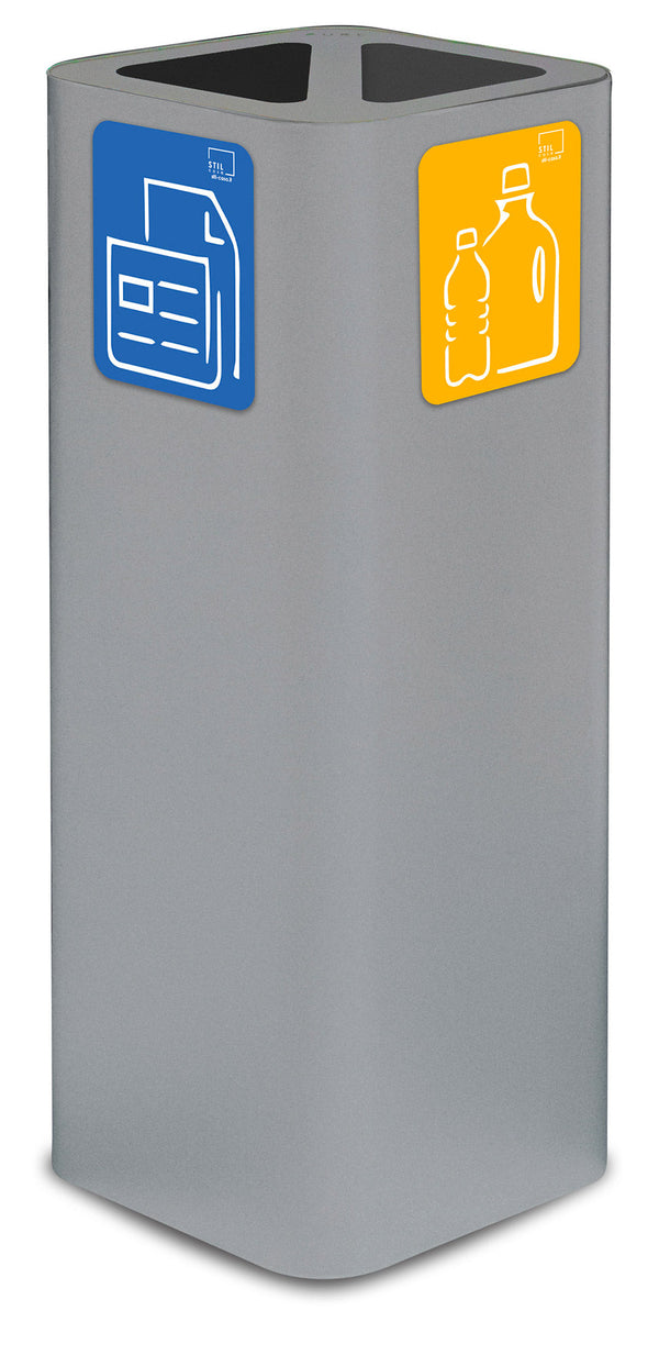 sconto Poubelle pour collecte des déchets 30x30xh80 cm avec couvercle en acier peint avec 2 compartiments gris