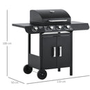 Barbecue a Gas 4 Fuochi 110x50x100 cm in Metallo Nero